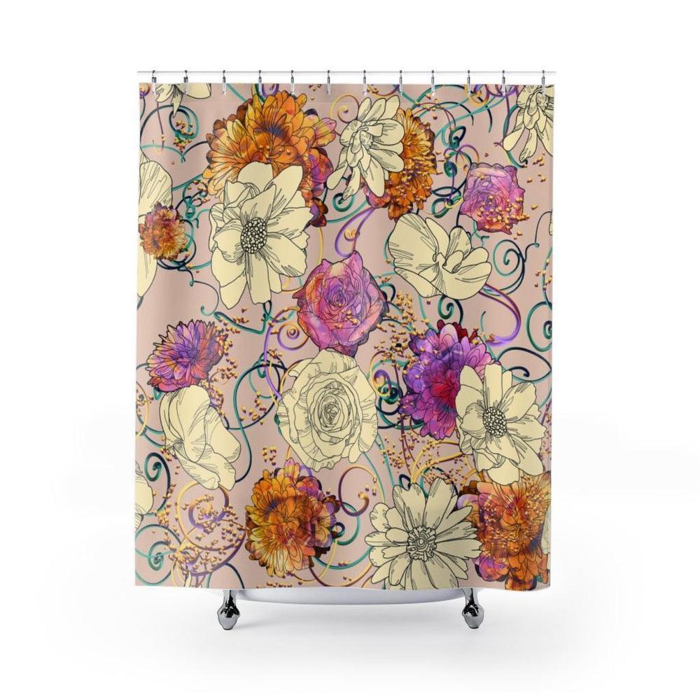 Colorful Flowers Floral Stylish Design 71" x 74" Elegant Waterproof Shower Curta